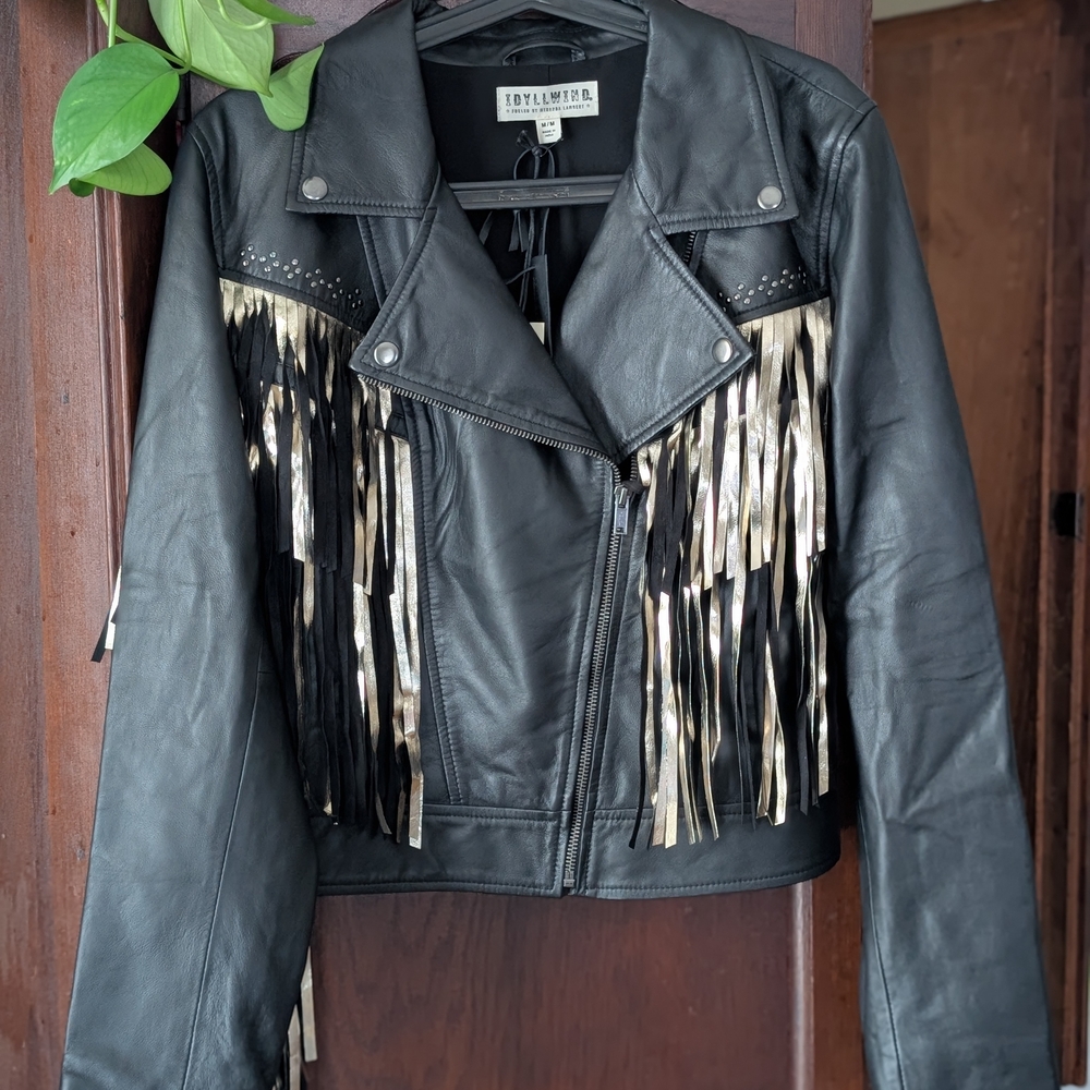 Idyllwind Black Leather Jacket with Gold Fringe